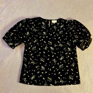 Black Floral Puff Sleeve Top